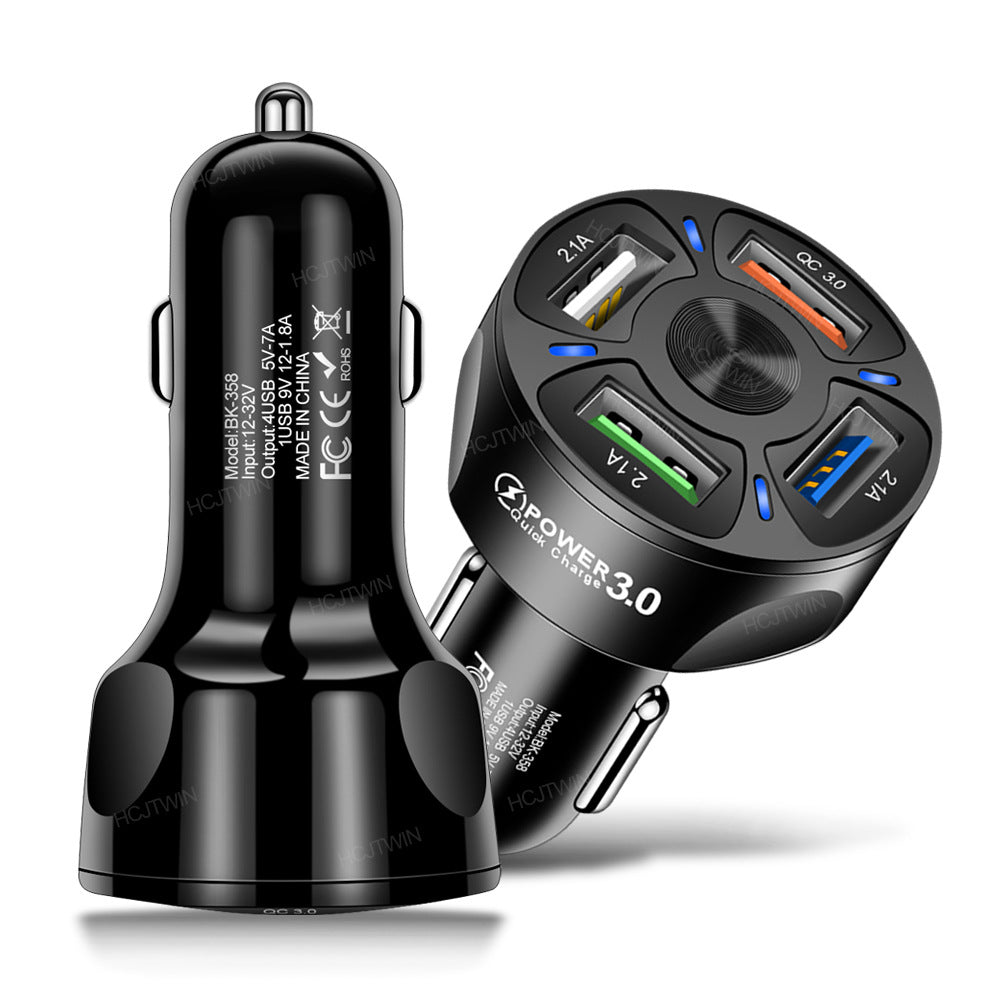 One for five QC3.0 multi-USB car charger, fast-charging car charger, multi-port fast-charging car charger, cross-border factory wholesale