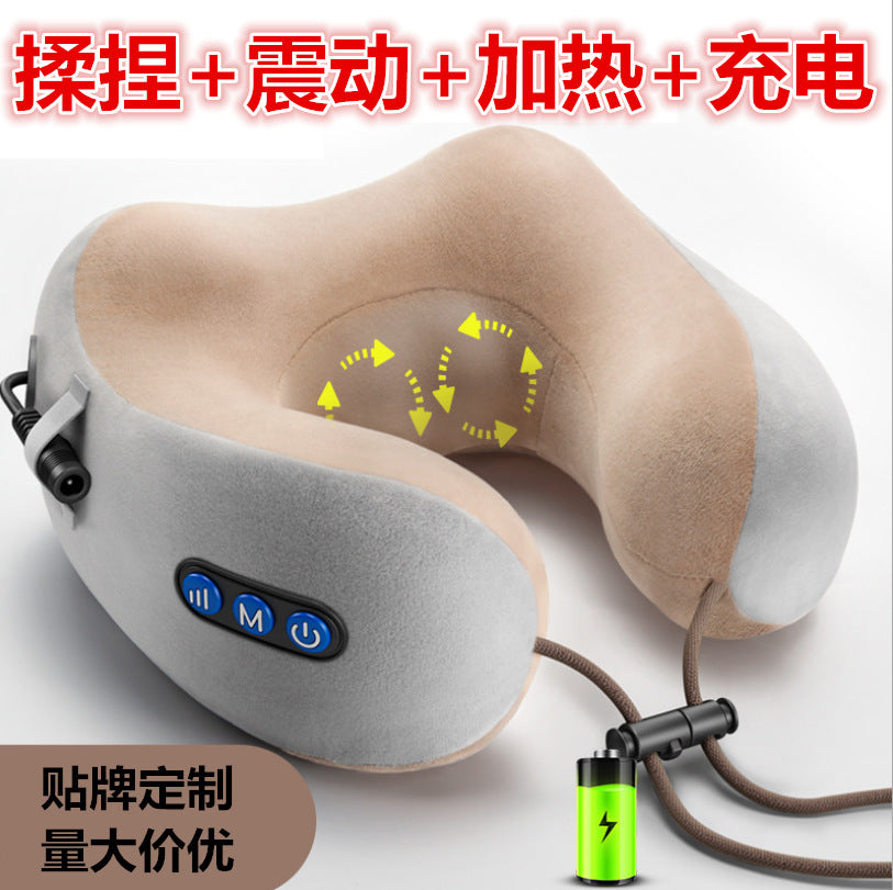 Portable rechargeable U-shaped massage pillow, multifunctional car cervical spine massage instrument, infrared hot compress, home neck pillow