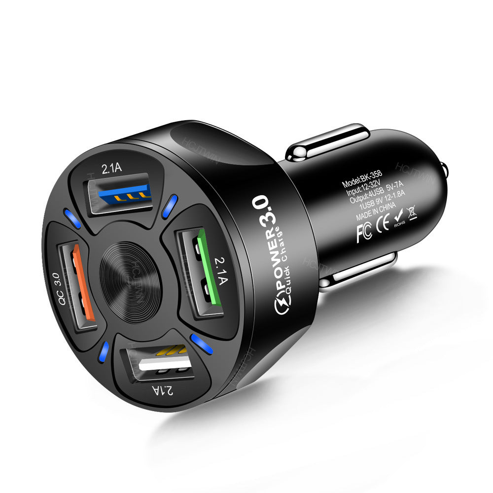 One for five QC3.0 multi-USB car charger, fast-charging car charger, multi-port fast-charging car charger, cross-border factory wholesale