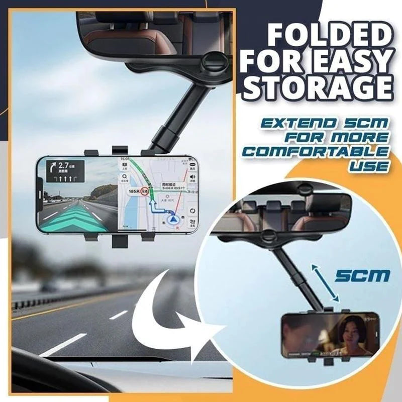 Rearview Mirror Phone Holder for Car Rotatable and Retractable Car Phone Holder Multifunctional 360 Rear View Mirror Phone Holder Suitable for All Mobile Phones and All Car