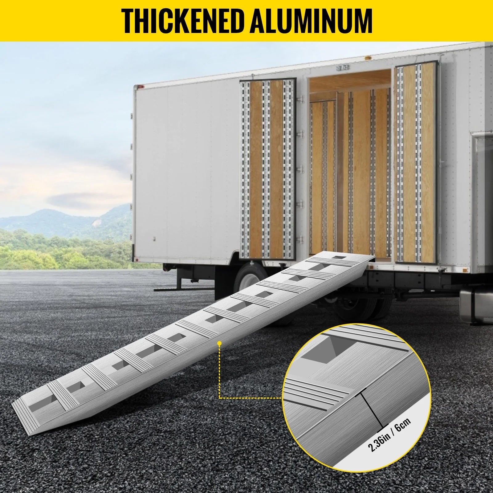 VEVOR 60'' X 12'' X 2.5''Aluminum Trailer Ramps 6000LBS Total Beavertail Hook End 1 Pair 2 Ramps