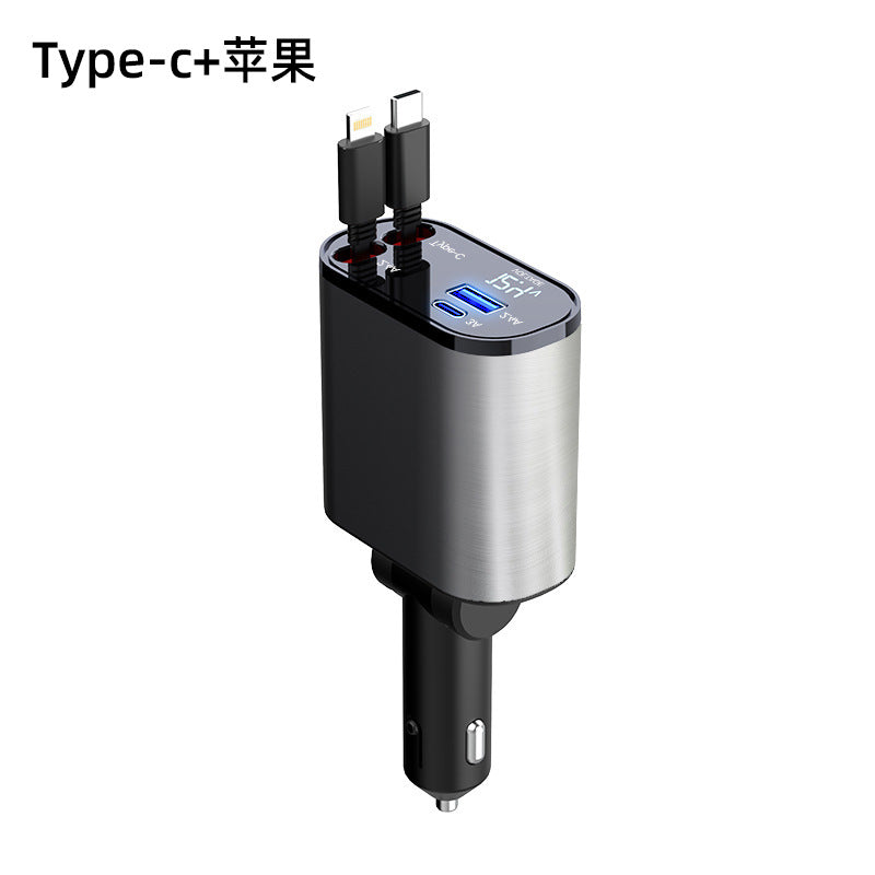 New digital display flash charging USB adapter cigarette lighter one to four 100W super fast charging car charger cross-border