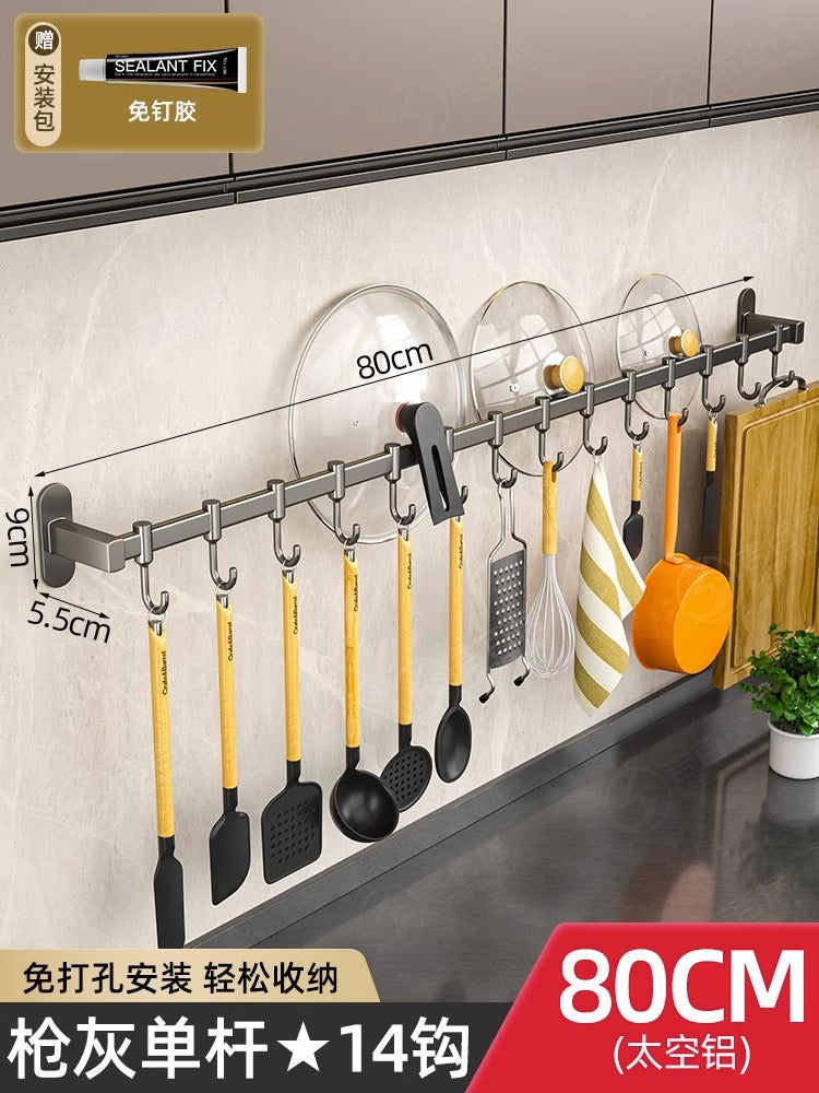 kitchen hook rack, punch-free wall-mounted rack, space aluminum hook, multi-functional storage row hook