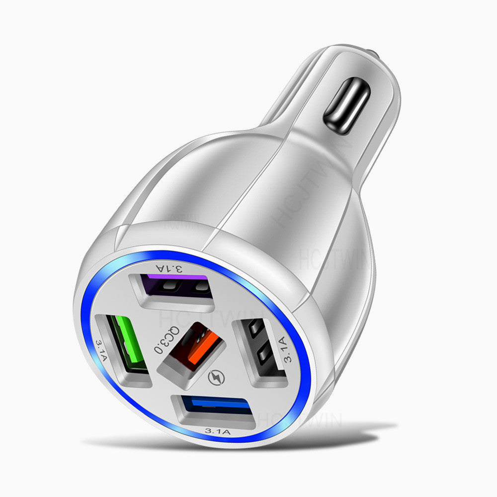 One for five QC3.0 multi-USB car charger, fast-charging car charger, multi-port fast-charging car charger, cross-border factory wholesale