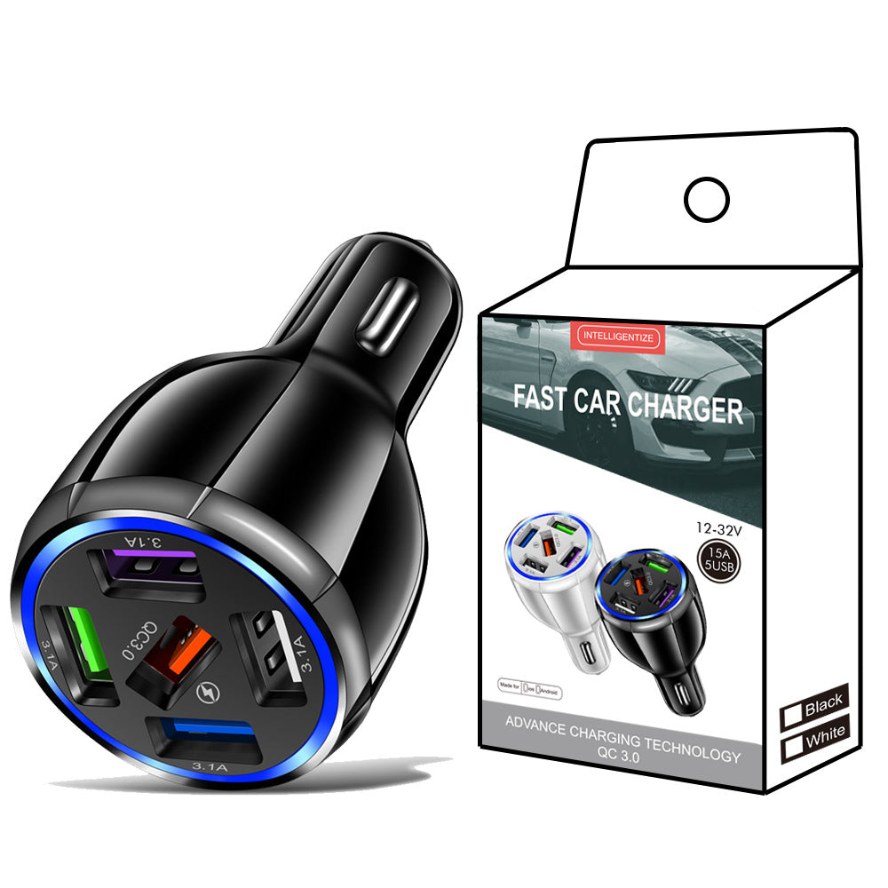 One for five QC3.0 multi-USB car charger, fast-charging car charger, multi-port fast-charging car charger, cross-border factory wholesale