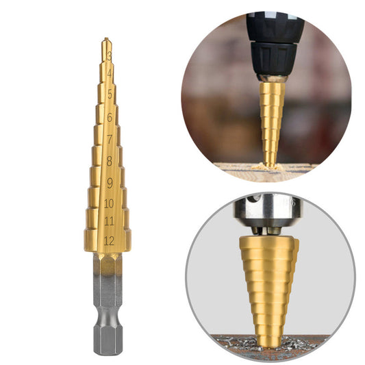 Hexagonal shank pagoda drill high-speed steel titanium-plated straight groove step drill metal reaming tool step drill bit opener