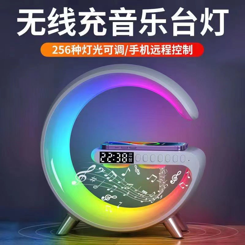 2023 cross-border hot style indoor bluetooth speaker wireless charging alarm clock big G light atmosphere light sunrise wake up light moon