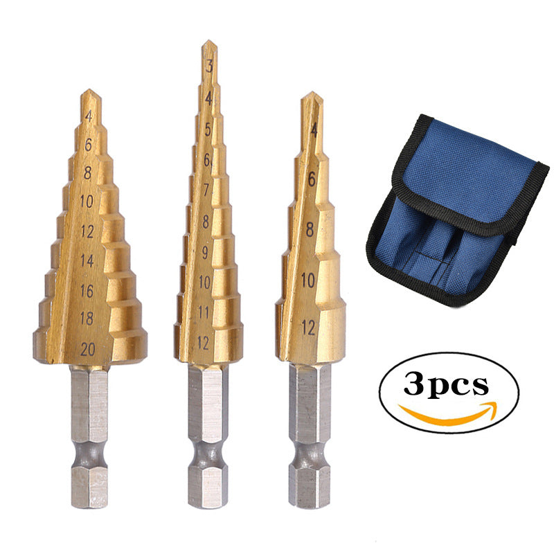 Hexagonal shank pagoda drill high-speed steel titanium-plated straight groove step drill metal reaming tool step drill bit opener