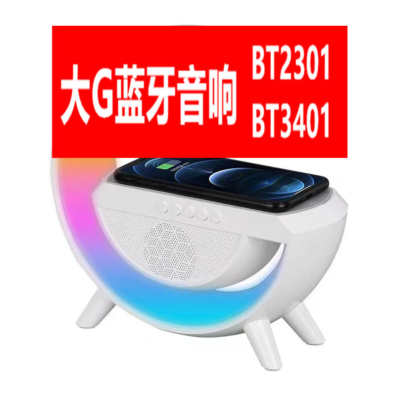 Cross-border hot new product Big G Bluetooth Speaker BT-3401 Colorful Atmosphere Light Wireless Charging Clock and Alarm Clock All-in-one Machine