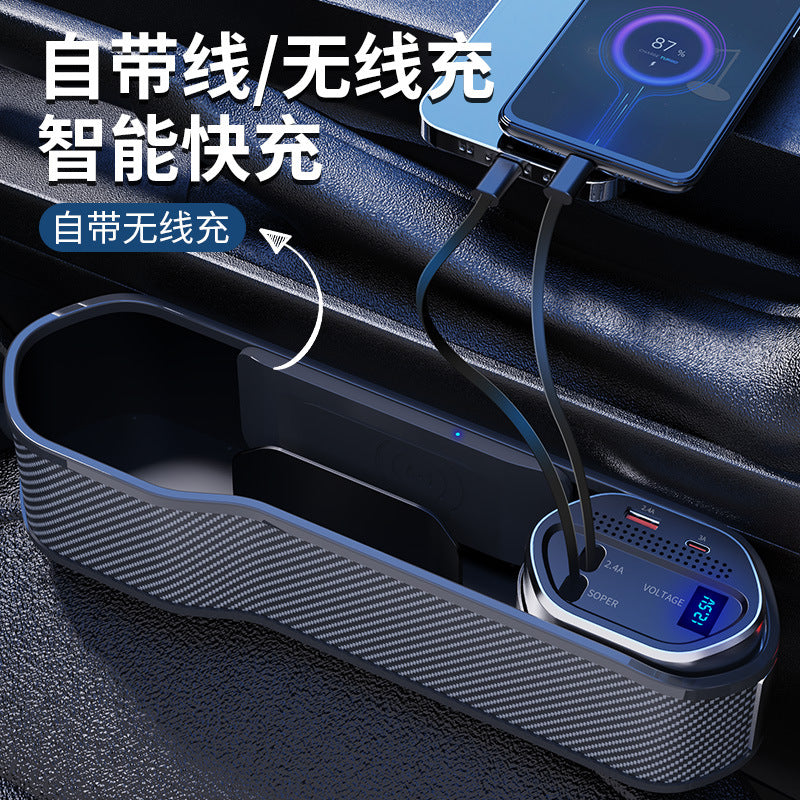 Manufacturer retractable super fast charging car charger car seat gap multifunctional storage box wireless charging collection