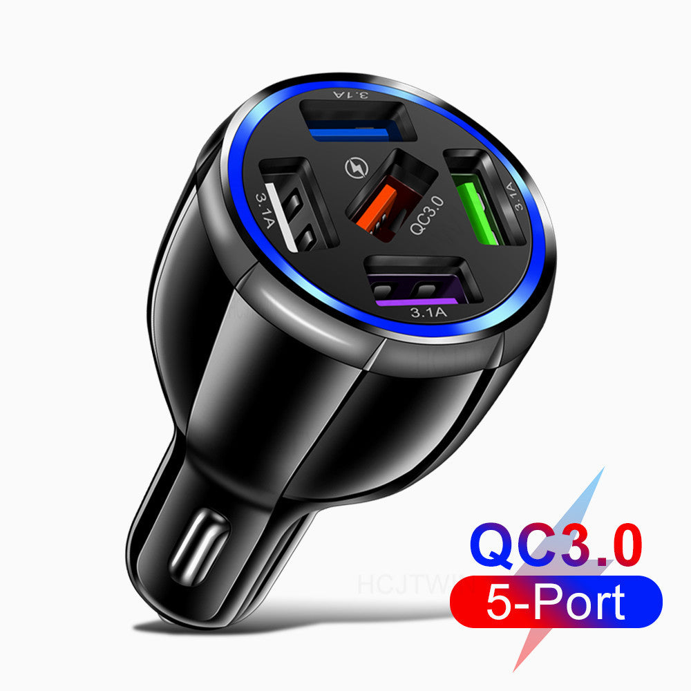 One for five QC3.0 multi-USB car charger, fast-charging car charger, multi-port fast-charging car charger, cross-border factory wholesale