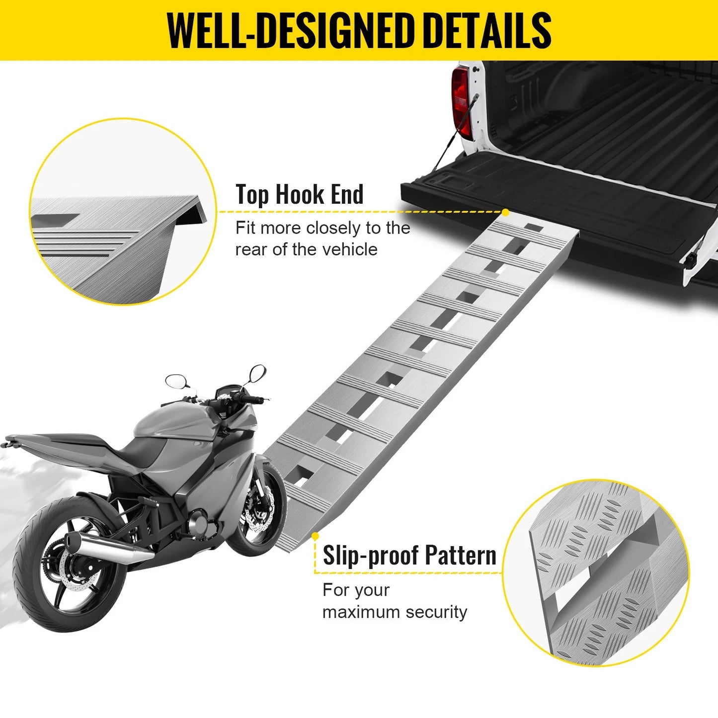 VEVOR 60'' X 12'' X 2.5''Aluminum Trailer Ramps 6000LBS Total Beavertail Hook End 1 Pair 2 Ramps