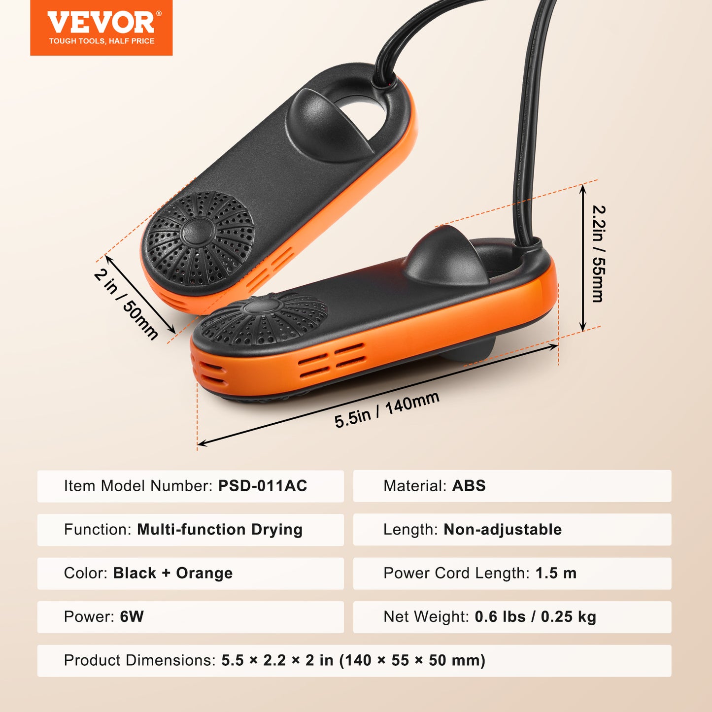 VEVOR Boot Dryer Shoe Dryer, Portable Footwear Dryers Machine with Auto Temperature Control for Rainy Seasons Winter Travel, Extendable Boot Warmer Fireproof Drying for Shoes, Gloves, Socks