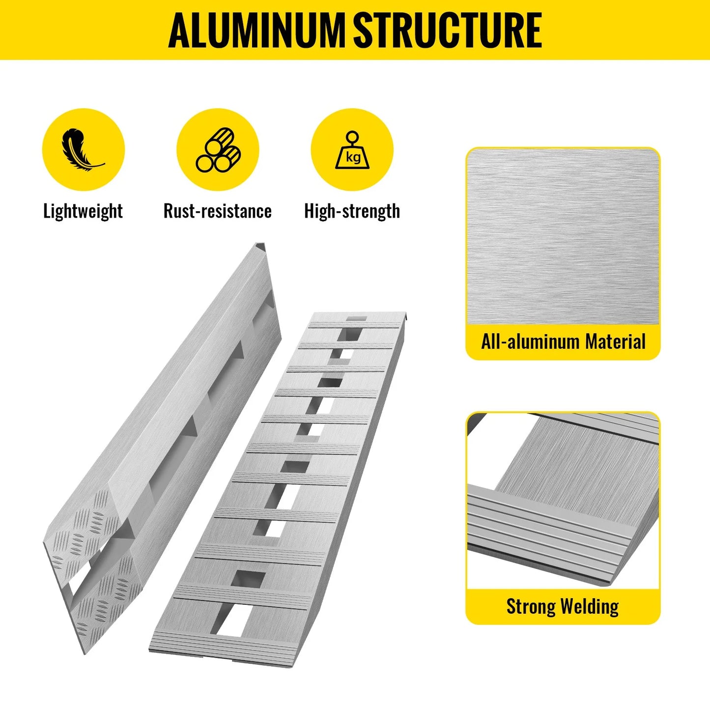VEVOR 60'' X 12'' X 2.5''Aluminum Trailer Ramps 6000LBS Total Beavertail Hook End 1 Pair 2 Ramps