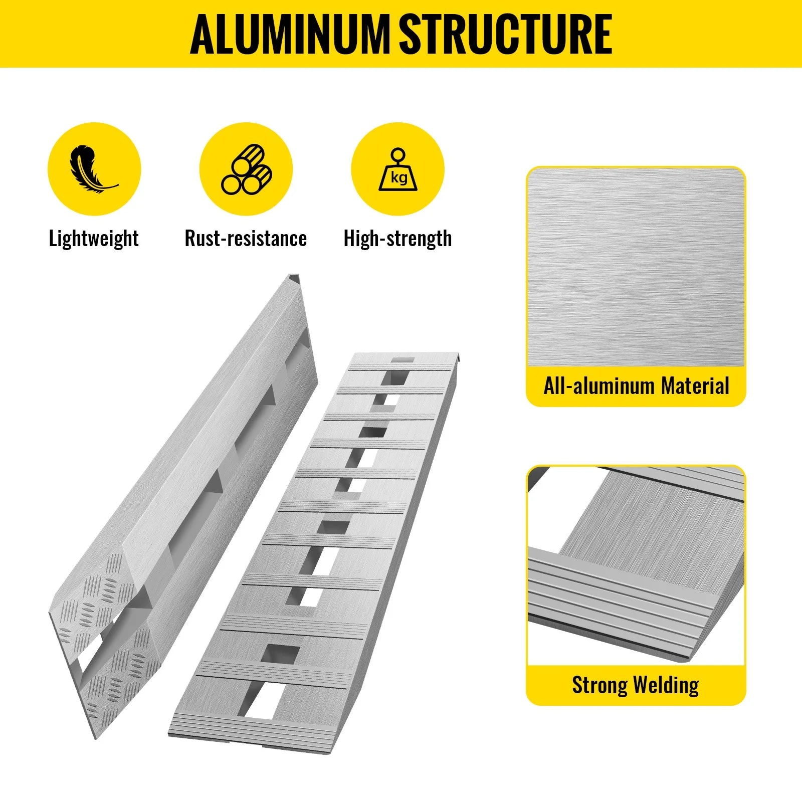 VEVOR 60'' X 12'' X 2.5''Aluminum Trailer Ramps 6000LBS Total Beavertail Hook End 1 Pair 2 Ramps