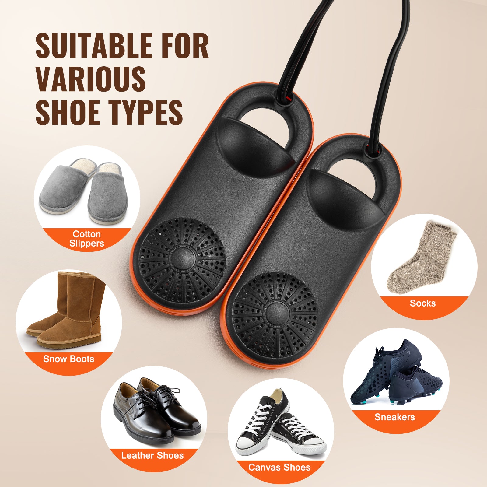 VEVOR Boot Dryer Shoe Dryer, Portable Footwear Dryers Machine with Auto Temperature Control for Rainy Seasons Winter Travel, Extendable Boot Warmer Fireproof Drying for Shoes, Gloves, Socks